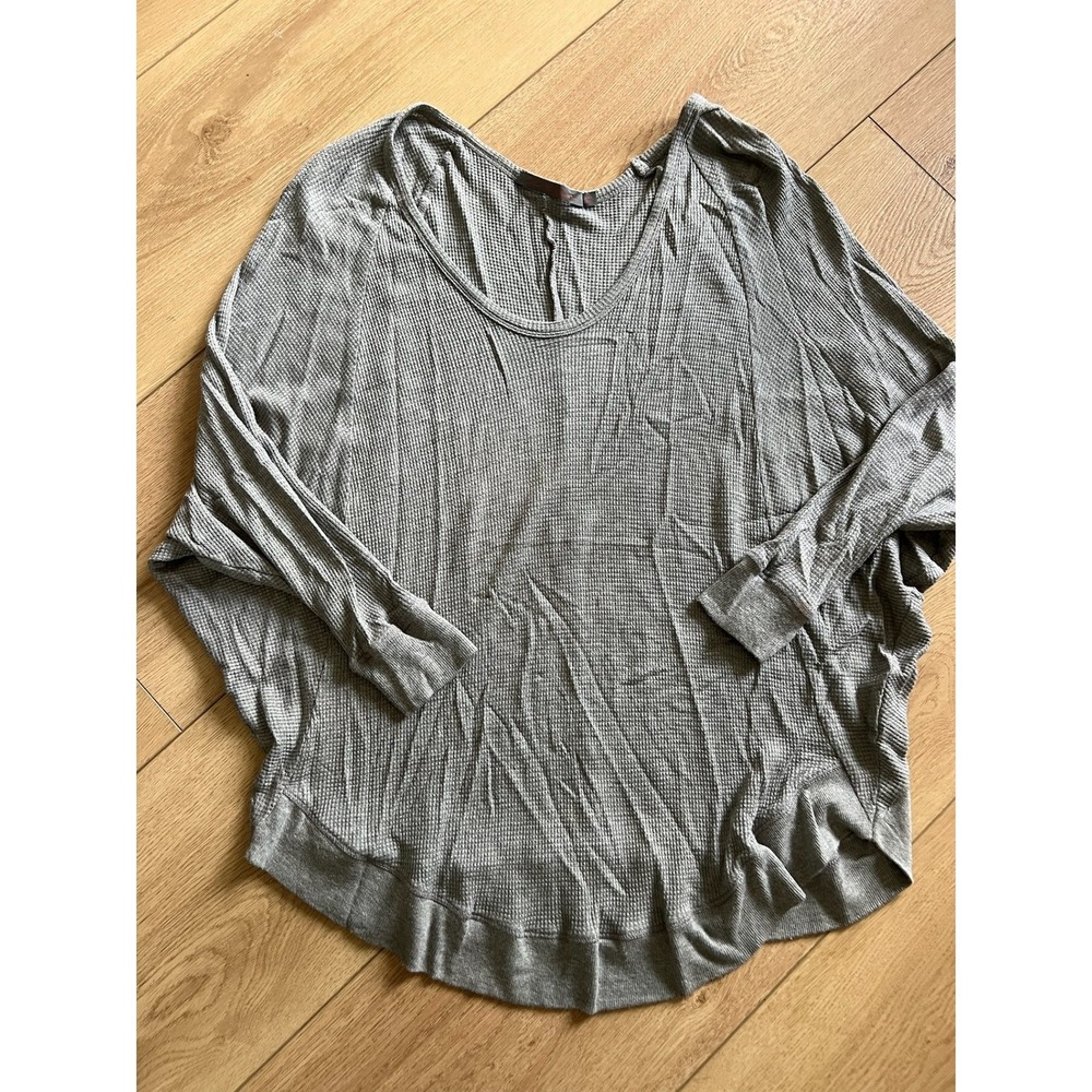 Keep The Peace Gray Waffle Knit Long Sleeve Scoop Neck Top Women's‎ Size M